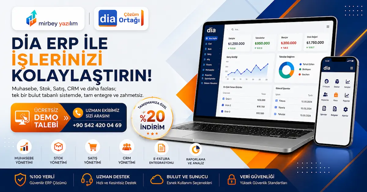 DİA ERP Demo Talebi Bannerı – Mirbey Yazılım Ücretsiz DİA ERP Tanıtımı